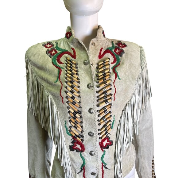 Renegade By Ren Ellis Vintage Beige Suede Fringe Beaded and Bullet Accents Sz 8 - Picture 2 of 9